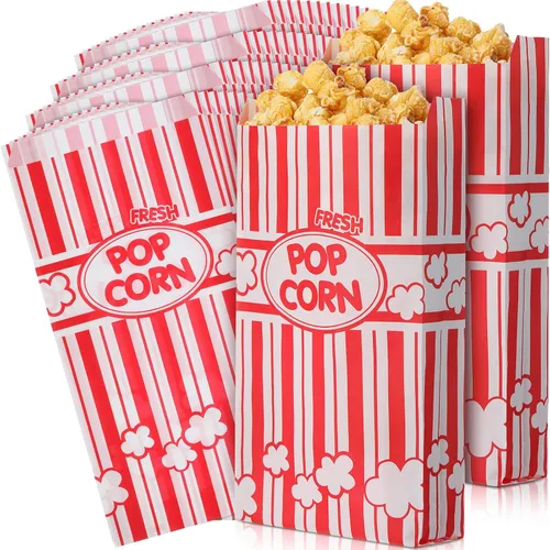Potchen 300 bolsas de papel de palomitas de maíz, desechables, resistentes a la grasa, a rayas, contenedor de palomitas de maíz para noche, cine,