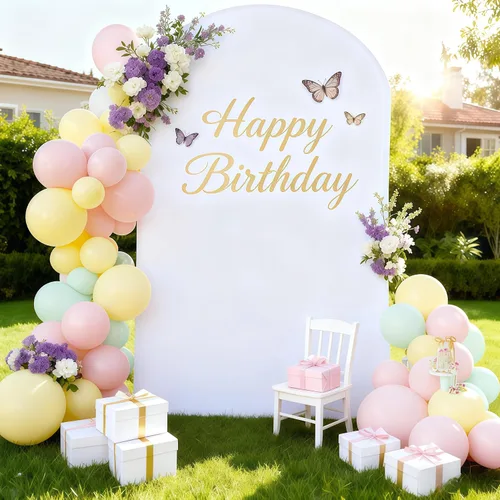 Miniatura 6 de Cubierta de Fondo de Arco Beige de 6 Pies - Cubiertas de Poliéster Ajustadas para Soporte de Arco de Boda con Parte Superior Redonda, Cubierta