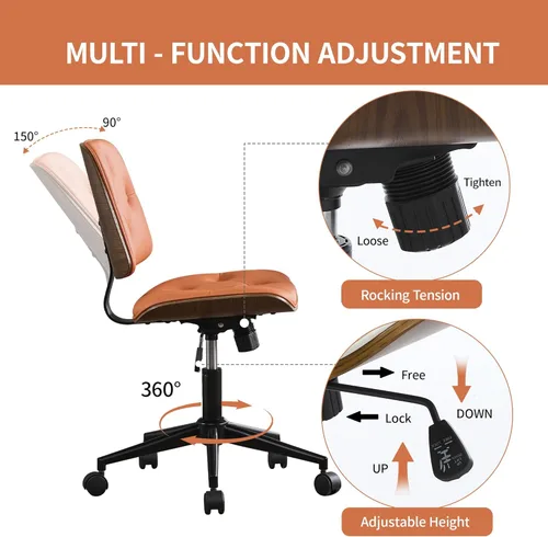 Miniatura 4 de VipDesk Silla pequeña de oficina en casa, silla de escritorio sin brazos con respaldo medio con giro de 360° y ruedas, silla de computadora moderna