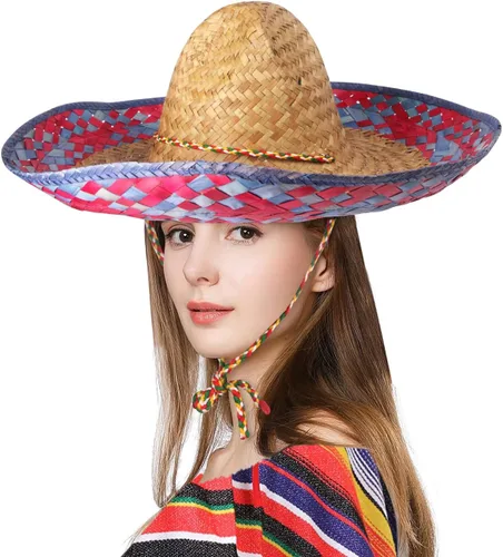 DUNCHATY Sombrero para Fiesta Cinco de Mayo, decoraciones de fiesta temática mexicana - Sombrero de paja para adultos