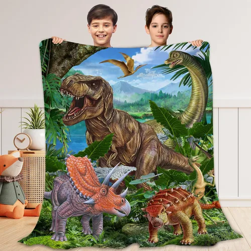 Manta de dinosaurio, manta de dinosaurio genial para niños, manta de franela suave de forro polar T-Rex Forest para cama de niños, sala de estar,