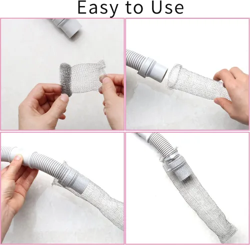 Miniatura 4 de 24 trampas de pelusa de acero inoxidable para lavadora, trampas de pelusa para manguera de lavadora con 24 bridas para cables, filtro de malla