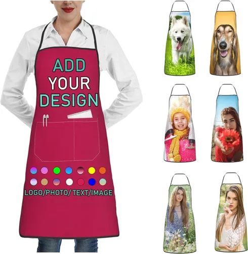 Miniatura 8 de Delantal personalizado con 2 bolsillos, personalizable con nombre, texto, logotipo, foto, cocina, horneado, delantal de cocina para mujeres y hombres