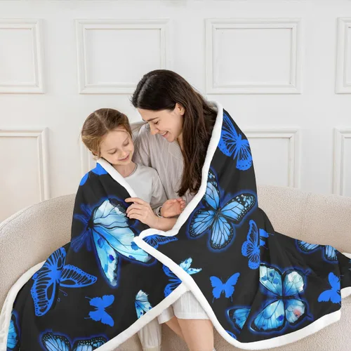 Miniatura 5 de Feelyou Butterfly Throw Blanket Butterflies Print Soft Fleece Sherpa Cozy Fuzzy Plush Warm Glitter Colorful Fuzzy Plush Throw Animal 40"x50" for Bed