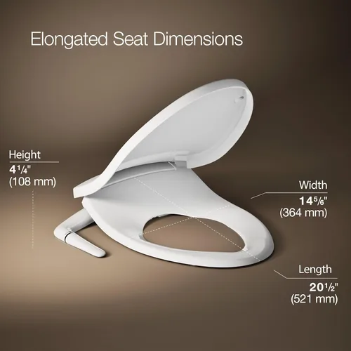 Miniatura 3 de Kohler PureWash M250 Asiento de Inodoro Bidé Alargado Manual, Blanco, Tapa de Cierre Silencioso Previene Portazos, Agua Fría, Instalación Fácil