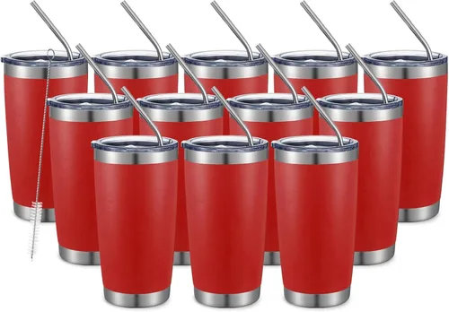 Miniatura 43 de COMOOO Taza de viaje de acero inoxidable de doble pared aislada al vacío de 20 onzas con tapa y pajita, taza de café aislada con recubrimiento