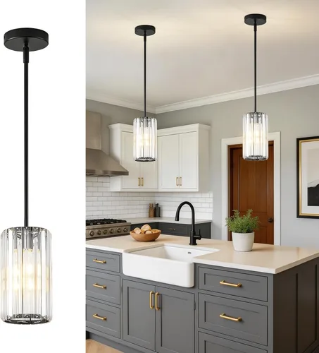 Miniatura 9 de 1 Pack Crystal Pendant Lights Kitchen Island,Modern Gold Pendant Light Fixtures,Adjustable Hanging Lighting for Kitchen Island Dining Room Bar Foyer