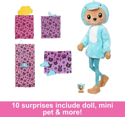 Miniatura 3 de Muñeca Barbie Cutie Reveal y Accesorios con Disfraz de Animal y 10 Sorpresas Incluyendo Cambio de Color, Oso de Peluche como Delfín en Serie