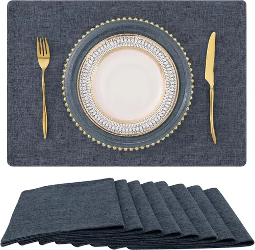 Miniatura 11 de homing - Juego de 4 manteles individuales de algodón y lino, manteles de tela lavables para mesa de comedor de estilo rústico para interiores y Negro