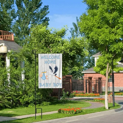 Miniatura 6 de Bandera de bienvenida para el jardín del bebé, cigüeña, baby shower, fiesta familiar, recién nacido, bandera de revelación de género, letrero