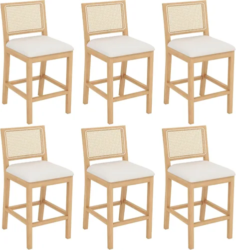 Miniatura 11 de Westice Juego de 2 taburetes de bar de ratán, taburetes de altura de mostrador de granja de 26 pulgadas con respaldo de caña y marco de madera