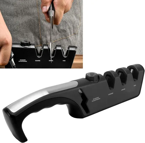 Miniatura 3 de Afilador de cuchillos de diamante, herramienta de afilado de cuchillos de 3 etapas, herramienta de molienda manual Kinfe con mango ergonómico, Negro