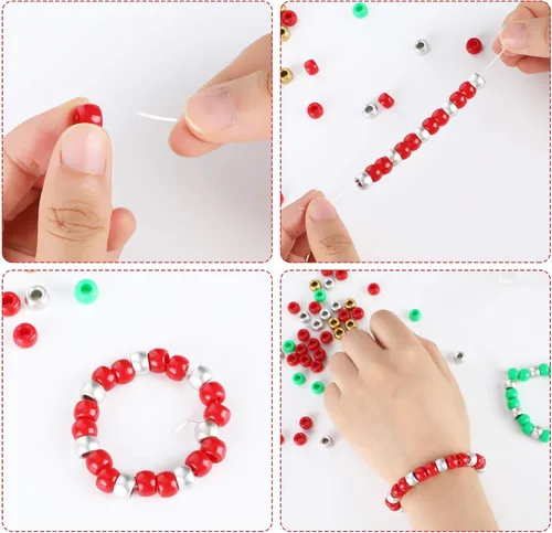 Miniatura 3 de WILLBOND 1200 piezas surtidas de cuentas de pony navideñas 4 colores cuentas para el cabello de las fiestas cuentas para joyería artesanal pulseras