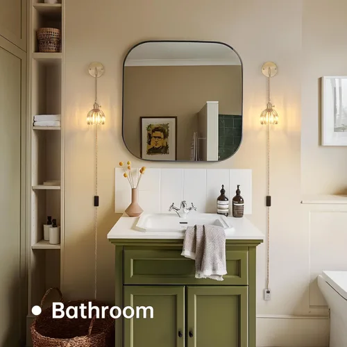 Miniatura 6 de Shenmoyl Candelabro de Pared Operado por Batería con Soporte de Cadena Ajustable, Patrón de Tulipán Verde, Vidrio con Diseño Retro en Oro, Lámpara