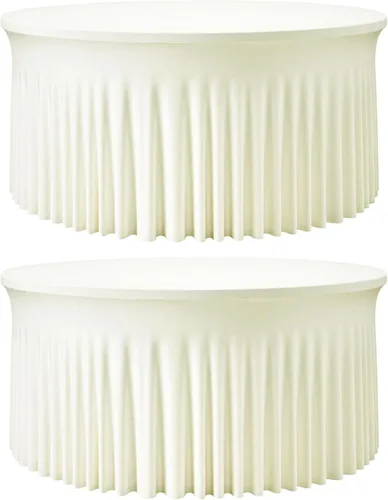 Miniatura 52 de 2 Pack White 72 inch Round Spandex Tablecloth, Washable Stretchy Fitted 6FT Round Tables,Elastic Edge with Skirt, Wrinkle-Free Table Cloths for