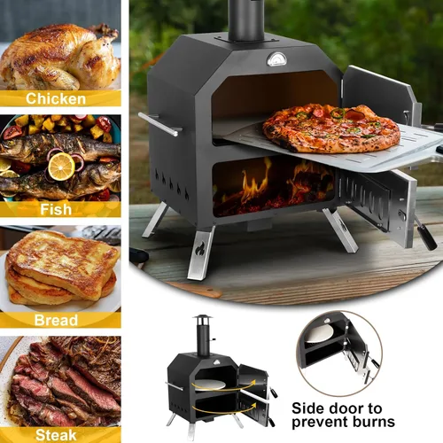 Miniatura 2 de Horno de pizza de 12’’ para exteriores Horno de pizza de leña Horno de patio portátil Incluye piedra para pizza, piel de pizza, patas plegables