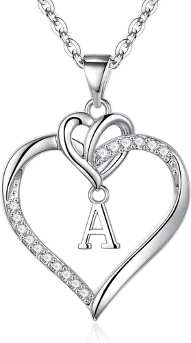 STORUP Collares con inicial de corazón para mujeres y niñas, chapado en oro de 14 quilates, circonita cúbica, inicial de la A a la Z, collar