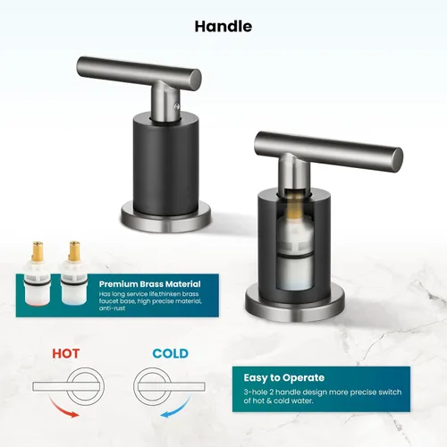 Miniatura 8 de gotonovo Grifo de Lavabo de Baño de 3 Orificios 2 Manijas con Desagüe Emergente con Válvulas Mezcladoras de Agua Caliente y Fría Grifo de Baño Negro