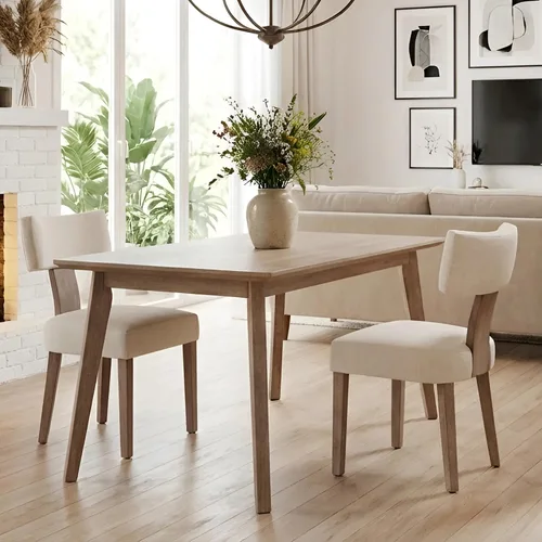 Shunzhi Juego de 2 sillas de comedor modernas de mediados de siglo, sillas tapizadas de madera para comedor, sillas de cocina estilo granja, sillas