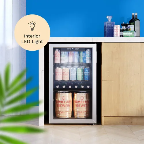 Miniatura 5 de hOmeLabs Refrigerador y enfriador de bebidas - Mini refrigerador de 120 latas con puerta de vidrio para soda, cerveza o vino - Pequeña máquina