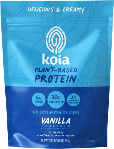 Koia - Proteína en polvo a base de plantas, vainilla, 20 g de proteína, 3 g de azúcar, 6 g de fibra prebiótica, antes y después del entrenamiento,