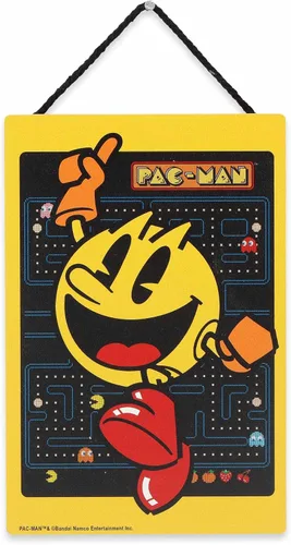 Pac-Man Jumping - Decoración colgante de pared de madera, divertido letrero de Pac-Man para sala de juegos o dormitorio