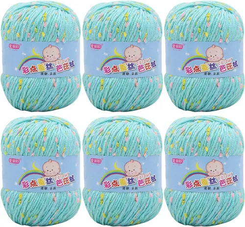Miniatura 14 de Paquete de 6 hilos de ganchillo de algodón colorido para tejer suéter súper suave para mantas de bebé y ropa, sombrero, bufanda, 10.58 oz