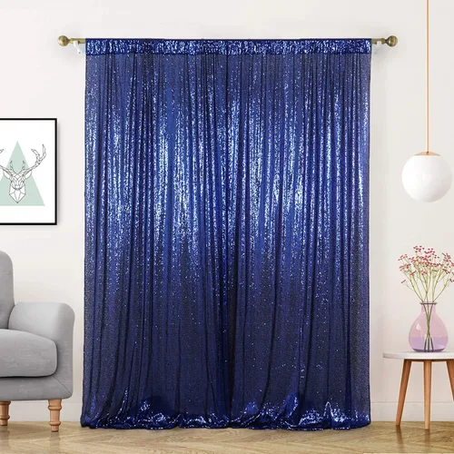 Miniatura 28 de Cortinas de fondo de lentejuelas negras con purpurina de 2 x 8 pies, 4 paneles para decoración de bodas, fiestas de cumpleaños, despedidas de Negro
