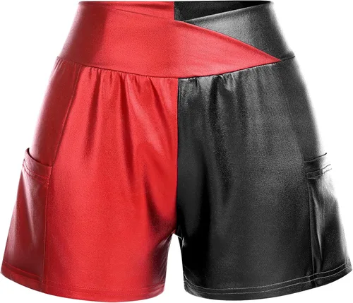 Miniatura 5 de Pantalones cortos de baile brillantes para mujer con frente en V cintura alta para yoga gimnasio fiesta de rave pantalones cortos con bolsillos