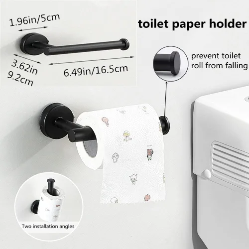 Miniatura 3 de szhdxsy - Juego de 6 accesorios de baño negro mate, soporte para toallas de acero inoxidable SUS 304 montado en la pared, incluye toallero de 16