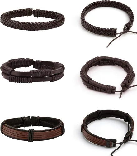 Miniatura 3 de MILAKOO 6 pulseras de cuero trenzado punk para hombres y mujeres, pulseras ajustables