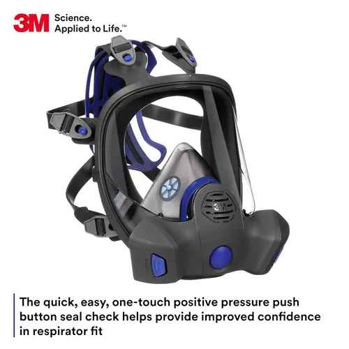 Miniatura 2 de 3M Secure Click Respirador reutilizable de cara completa con lente grande, diafragma de habla y comprobación de sellado de botón, FF-801