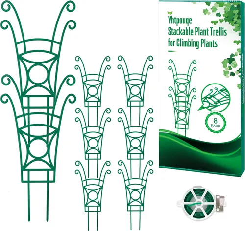 Miniatura 9 de Paquete de 4 enrejados apilables para plantas trepadoras, enrejado de jardín para interiores y exteriores, soporte para plantas de hiedra, hoya