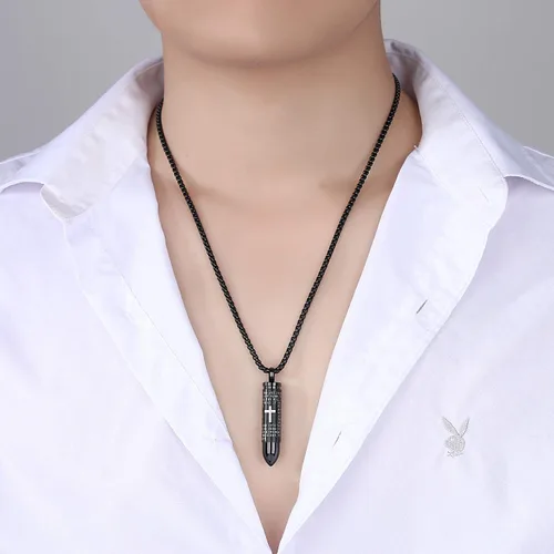Miniatura 5 de Moniya - Collar con dije de acero inoxidable con forma de bala como urna para cenizas y oración estampada en inglés cadena de 22 pulgadas