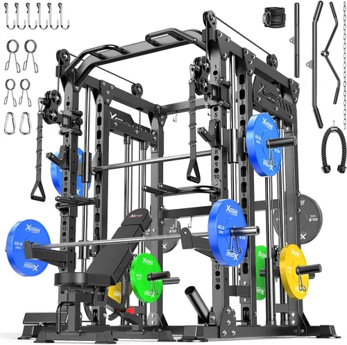 Miniatura 33 de Rack Multiusos para Sentadillas, Conjunto de Rack de Pesas Smith Machine con Sistema de Crossover de Cables, Racks de Potencia para Gimnasio en L04