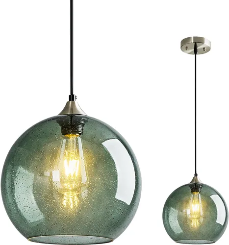 Miniatura 32 de Luces colgantes de vidrio marrón claro, iluminación de isla de cocina, lámparas colgantes de globo, iluminación colgante moderna para dormitorio