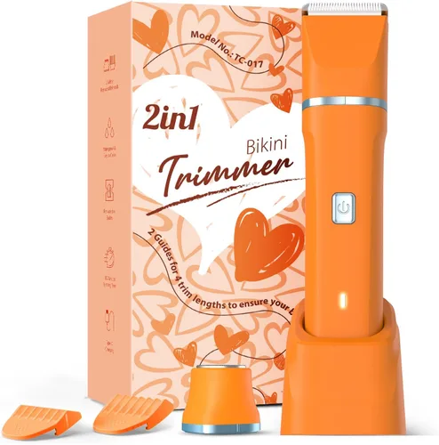 Miniatura 15 de Risina Recortadora de bikini eléctrica para mujer, afeitadora recargable 3 en 1, impermeable, removedor de vello púbico inalámbrico, portátil, sin