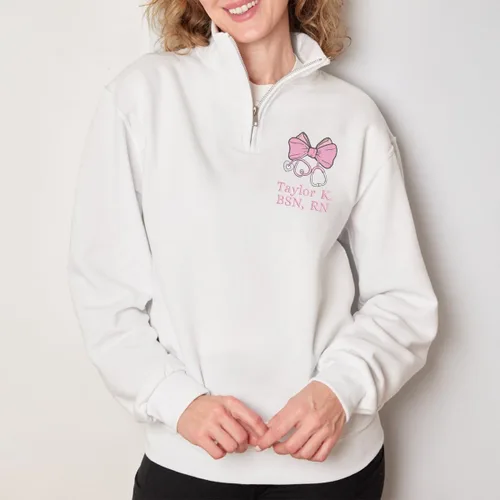 Miniatura 6 de COUPLEHOODIES - Sudadera de enfermería bordada con nombre, personalizada, con cremallera de un cuarto, regalo para asistente de enfermería