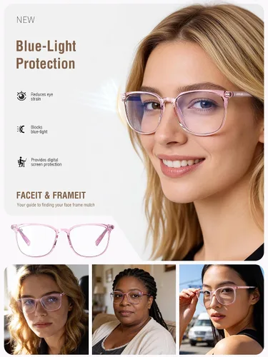 Miniatura 3 de ANYLUV Gafas de luz azul para mujeres y hombres, lentes de bloqueo de luz azul para mujer, anteojos de computadora antifatiga ocular Claro/rosa