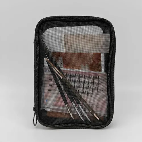 Miniatura 2 de Bolsa de maquillaje de malla, bolsa de aseo de malla negra, bolsa de maquillaje de viaje con cremallera (mediana)