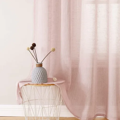 Miniatura 8 de Miss SELETEX - Cortinas traslúcidas de lino natural rosa rubor para sala de estar, elegantes cortinas para ventana lisas con ojales filtrantes