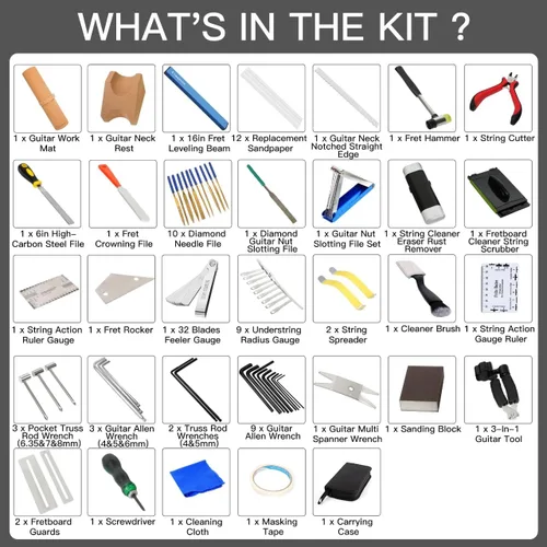 Miniatura 2 de Kit de herramientas de mantenimiento de reparación de guitarra, kit completo de configuración de guitarra profesional, herramientas de reparación