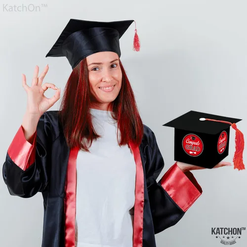Miniatura 8 de KatchOn, Cajas de dulces de graduación – enormes, paquete de 25 Caja de regalo de gorra de graduación para decoraciones de graduación rojas