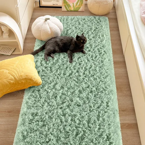 Miniatura 3 de Alfombras verdes suaves para dormitorio, alfombra de noche de 2 x 6 pies, alfombras esponjosas de felpa, alfombra de área moderna peluda para sala