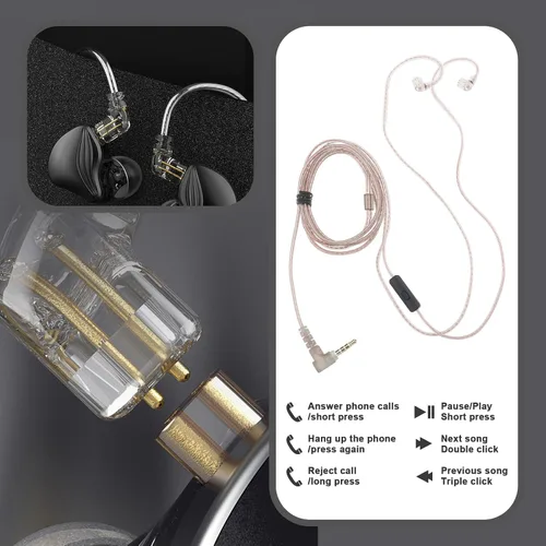 Miniatura 4 de The Lord of the Tools Cable de repuesto para auriculares C Pin de 0.138 in con micrófono compatible con cable estéreo KZ