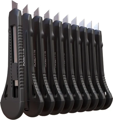 Cuchillos utilitarios a granel, cortador retráctil para cajas de cartón, cartón y cajas, hoja afilada de 0.709 in más ancha, mecanismo suave, Negro