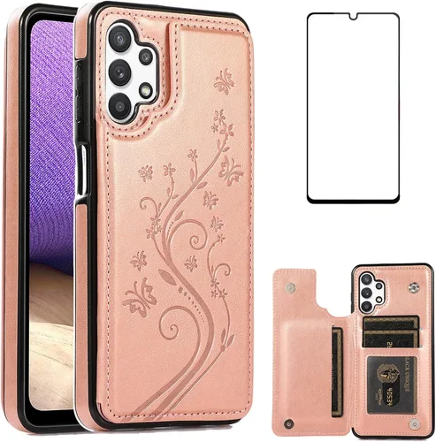 Miniatura 10 de Funda de teléfono para Samsung Galaxy A32 5G de 6.5 pulgadas con protector de pantalla de vidrio templado, tarjetero/tarjetero/cartera, soporte