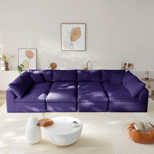 Miniatura 20 de Sofá modular de nube sin hueso de 108 pulgadas con asiento profundo para sala de estar, sofá en forma de L con otomana, tela de copo de nieve y Negro