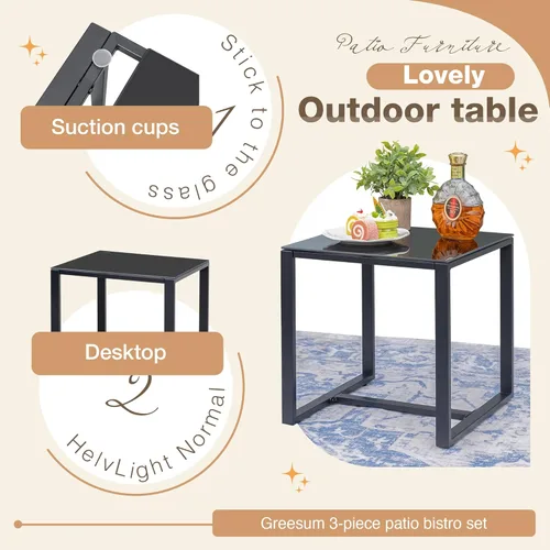 Miniatura 7 de Greesum Juego de muebles de exterior de 3 piezas para patio, bistró, mecedoras con mesa de centro de cristal para piscina, playa, patio, balcón