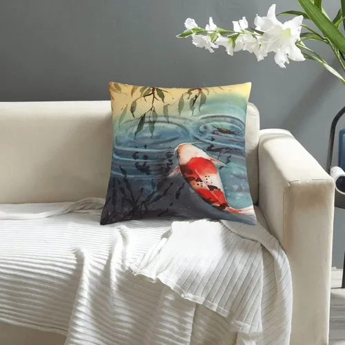 Miniatura 7 de VARUN Fundas de almohada Koi Fish Water Lily Pond Blanco Rojo Carpa Ripples Funda cuadrada para decoración del hogar, sofá, coche, dormitorio, funda